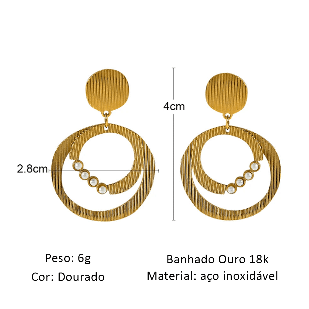 Brinco Circulo Trabalhado com Pérolas - Beverly Joias