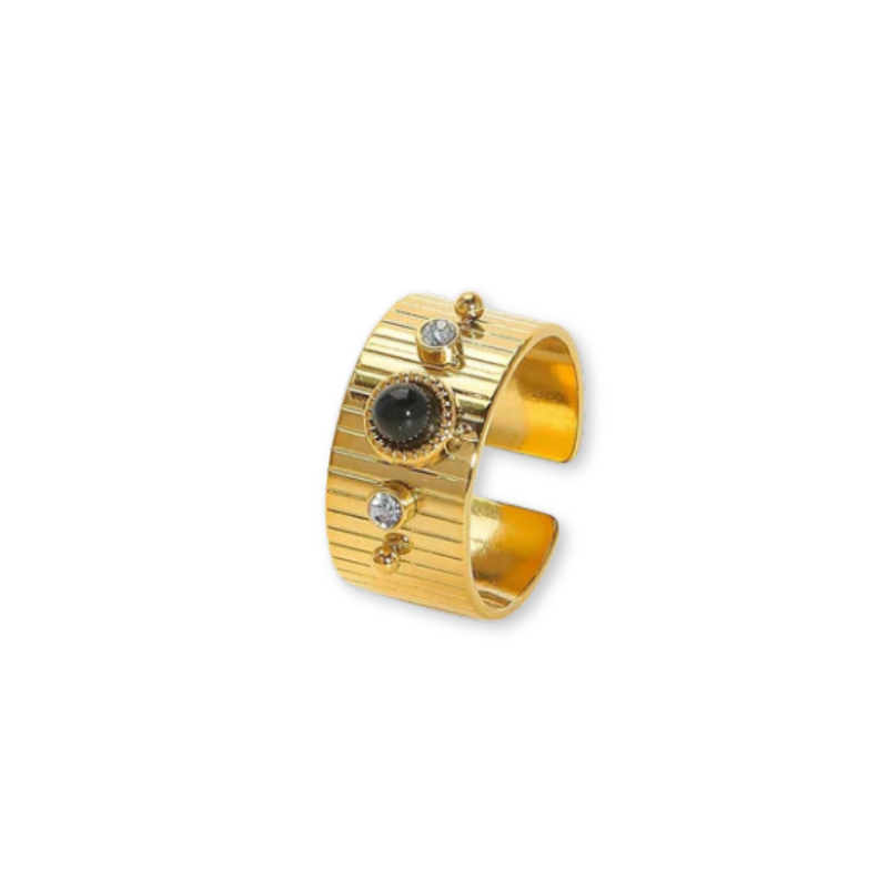 Anel Estilo Bracelete com Pedra e Cristal Moissanite