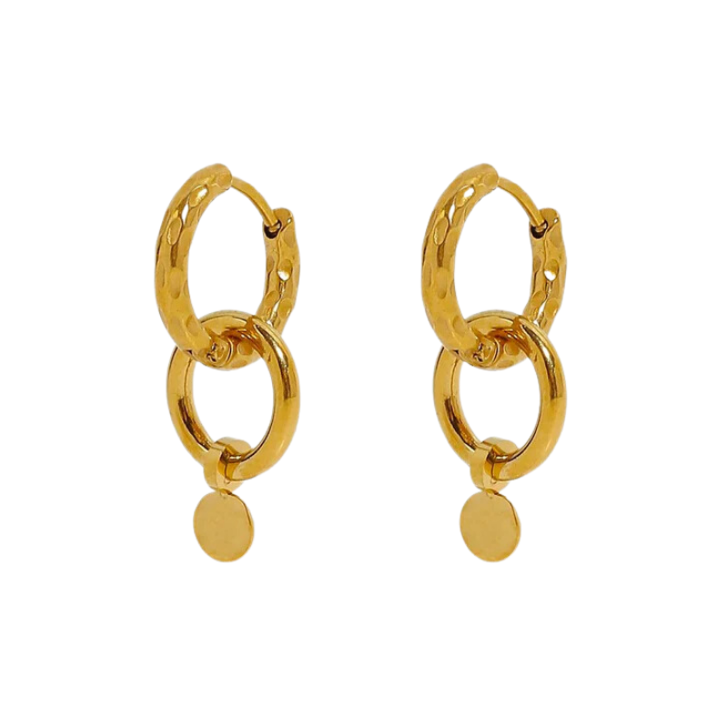 Brinco Argola Abstrata Dois Elos com Pingente