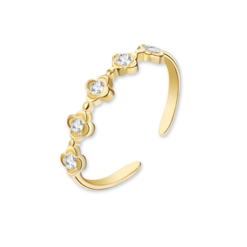 Anel Floral Cravejado de Zircônia