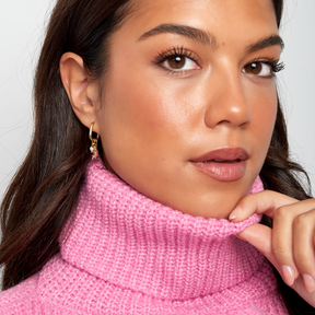 Brinco Quadrado com Pingente Quartzo Rosa