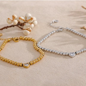 Pulseira de Bolinhas com Pingente de Coração