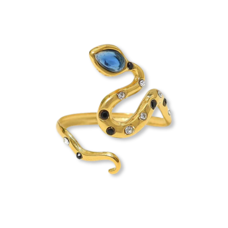 Anel Serpente Cravejado com Cristal e Zircônia