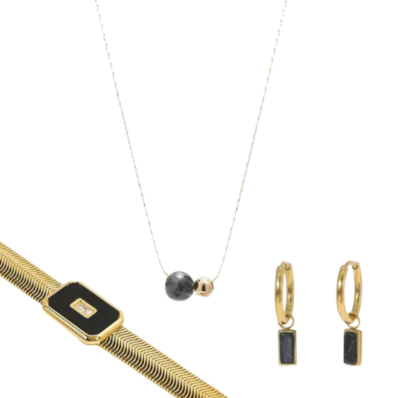Conjunto Três Peças de Pedras Naturais Pretas - Compre 2 Leve 3