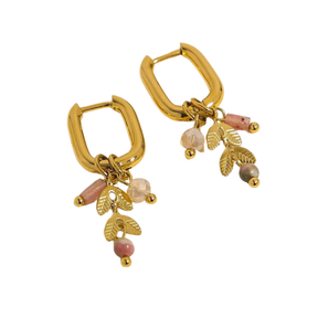 Brinco Quadrado com Pingente Quartzo Rosa
