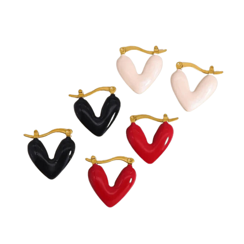 Compre 2 Leve 3 - Conjunto 3 Brincos Coração Vintage com Pedra Natural Esmaltada