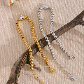 Pulseira de Bolinhas com Pingente de Coração