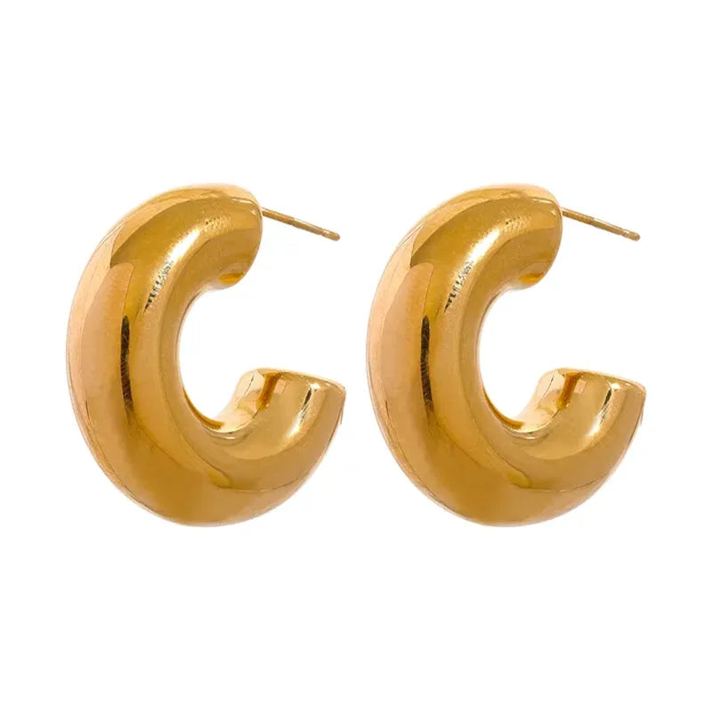 Brincos Estilo Ear Cuff com Furo em Forma de C e Textura Lisa