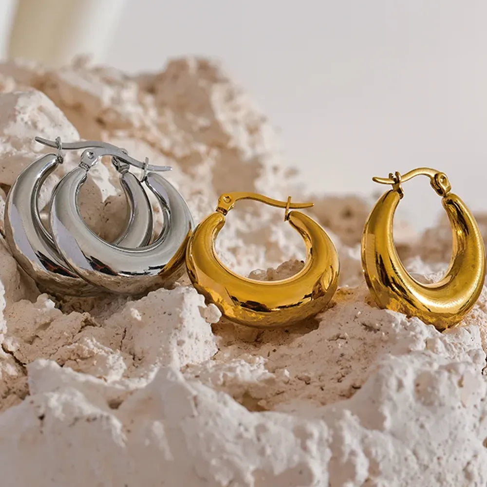 Brinco Hoop Argolas Grossas Geométricas com Textura Lisa