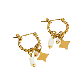 Brinco Encanto De Estrela com Pérola e Quartzo Branco