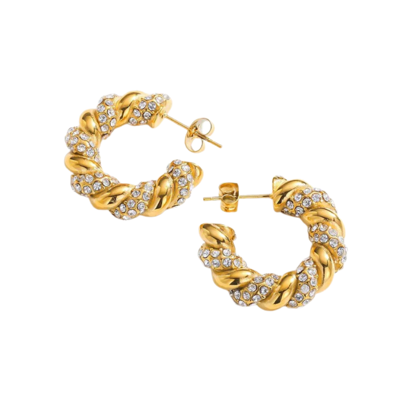 Brinco Torcido Cravejado de Cristais Moissanite
