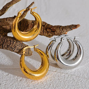 Brinco Hoop Argolas Grossas Geométricas com Textura Lisa