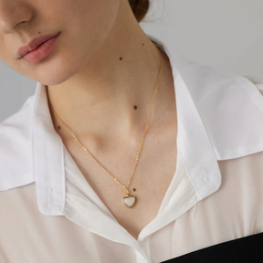 Conjunto Colar e Brinco com Pingente de Coração Colorido