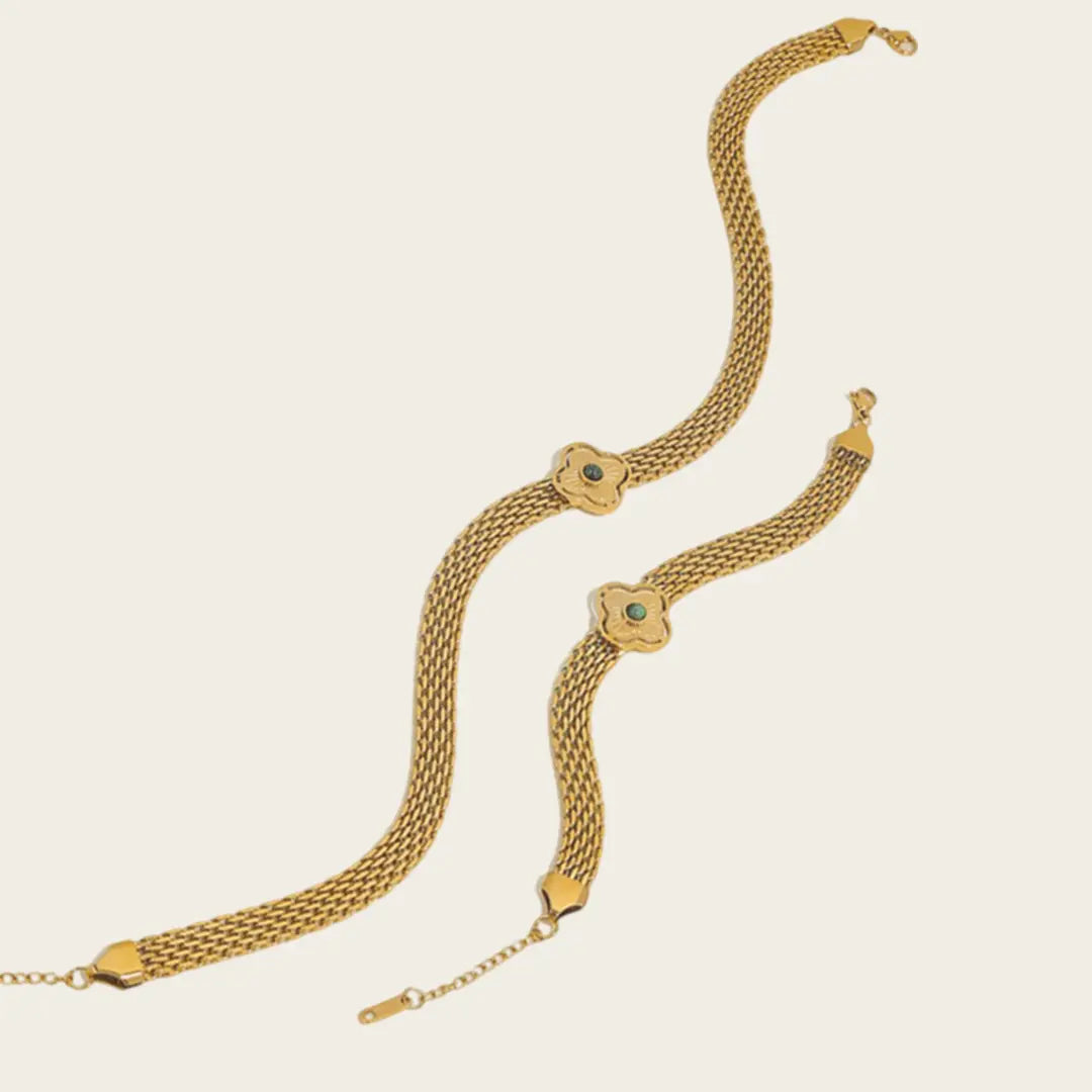 Conjunto Colar e Pulseira de Malha Retrô com Turquesa Africana [Compre 1 Leve 2]