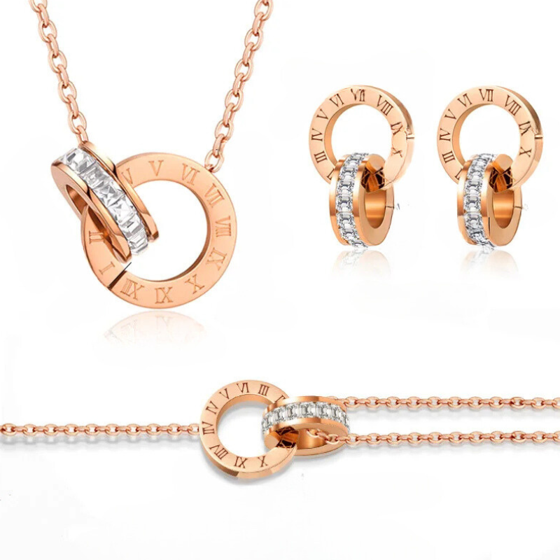 Conjunto Pingente Romano: Colar, Pulseira, Brinco