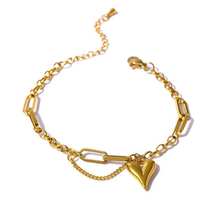 Pulseira de Elos com Pingente de Coração
