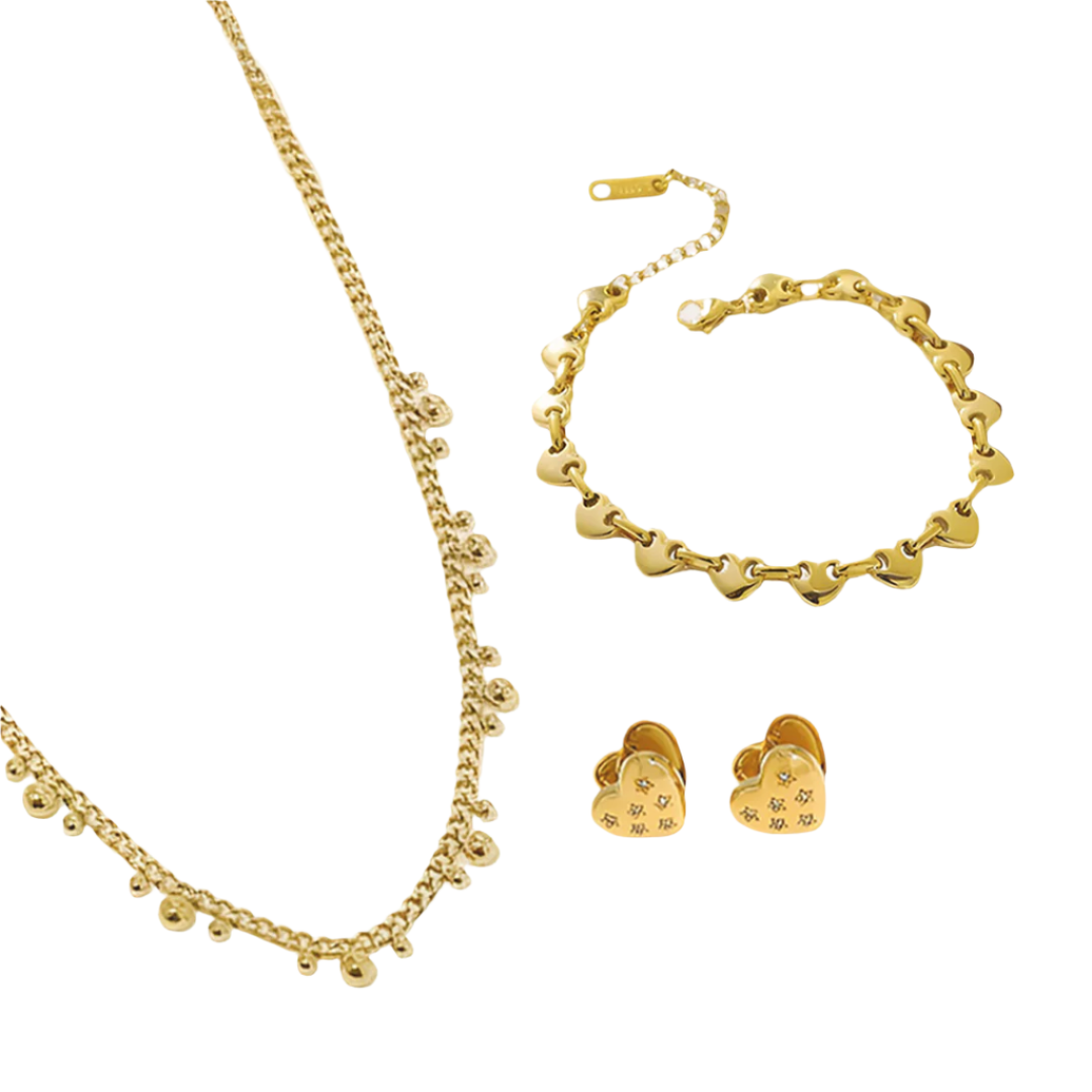Conjunto Amor Banhado a Ouro com 3 peças [Compre 2 Leve 3]