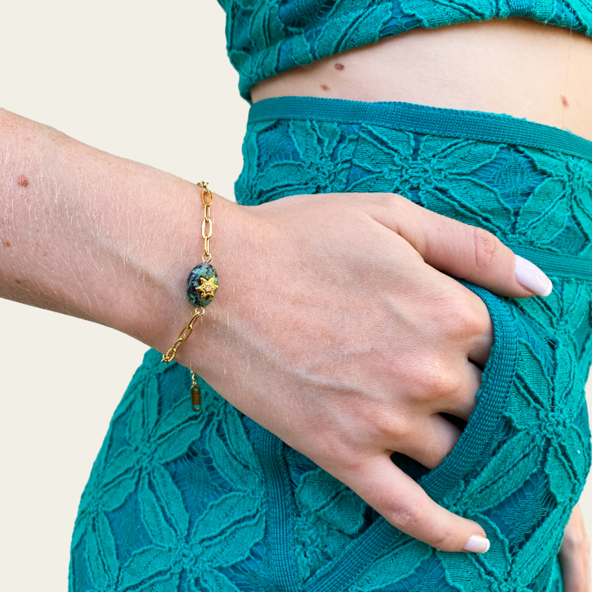 Pulseira Vintage com Pedra de Turquesa Africana