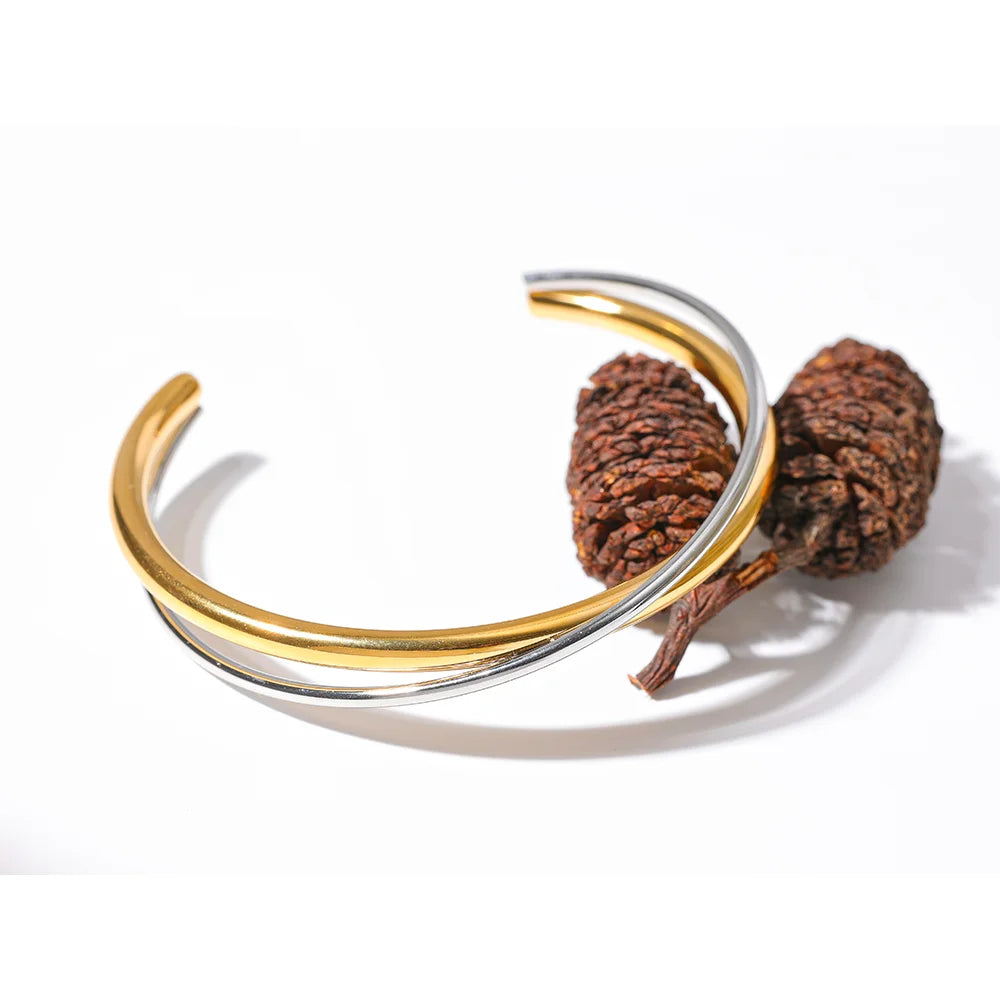 Pulseira Cuff Cruzada Ouro e Prata