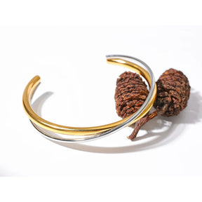 Pulseira Cuff Cruzada Ouro e Prata