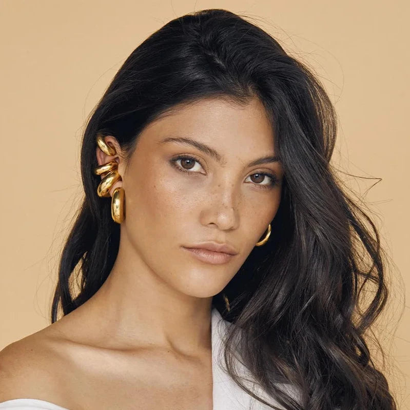 Brinco Estilo Ear Cuff com Furo Grosso com Design Circular
