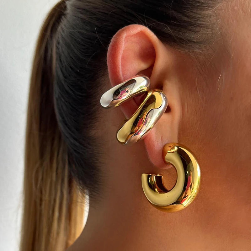 Brinco Ear Cuff sem Furo Grosso com Design Circular