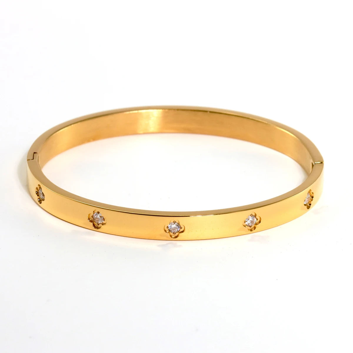 Pulseira Rígida com Flor Cravejada de Zircônia