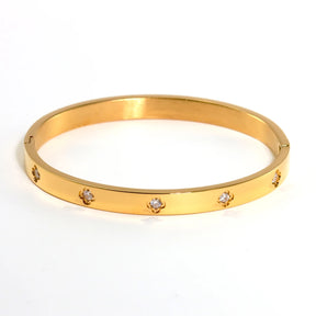 Pulseira Rígida com Flor Cravejada de Zircônia