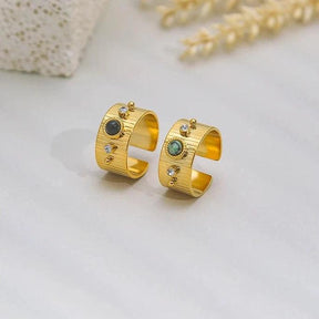 Anel Estilo Bracelete com Pedra Natural e Cristal Moissanite - Beverly Joias