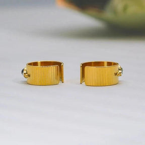 Anel Estilo Bracelete com Pedra Natural e Cristal Moissanite - Beverly Joias