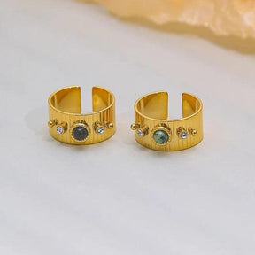 Anel Estilo Bracelete com Pedra Natural e Cristal Moissanite - Beverly Joias