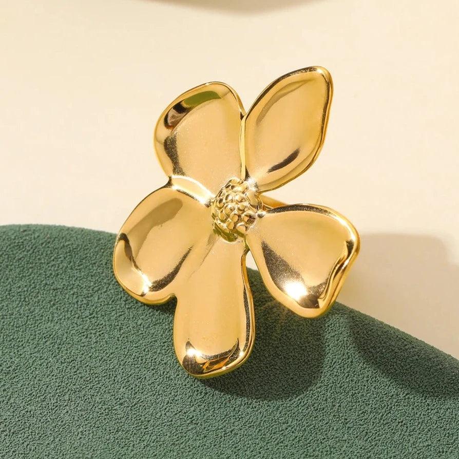 Anel Floral Pétalas Douradas - Beverly Joias