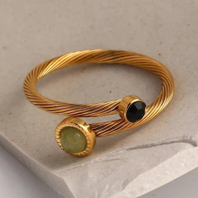 Anel Twisted com Pedras Ônix e Opala Verde - Beverly Joias