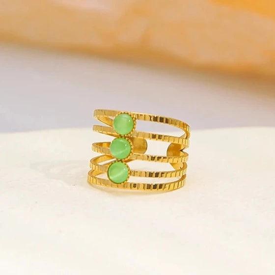 Anel Vazado Vintage com Opala Verde - Beverly Joias