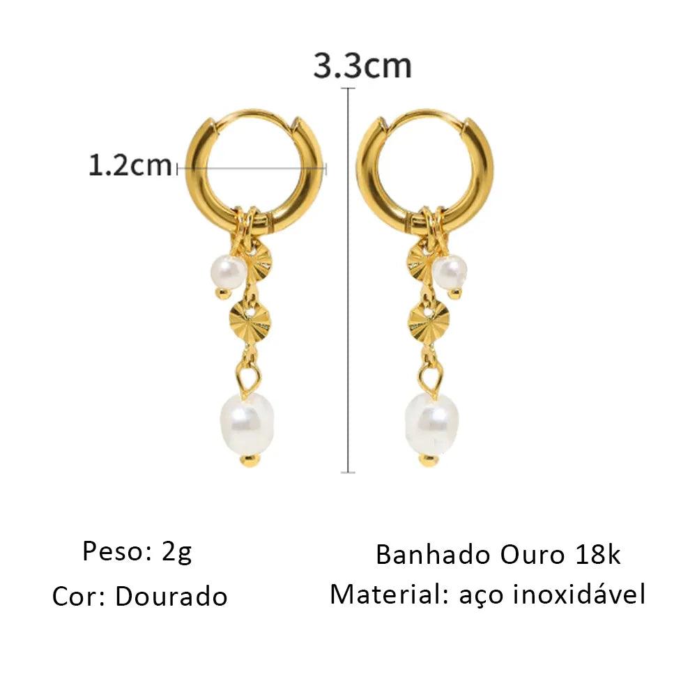 Brinco Argola com Pingente Alongado e Pérola - Beverly Joias