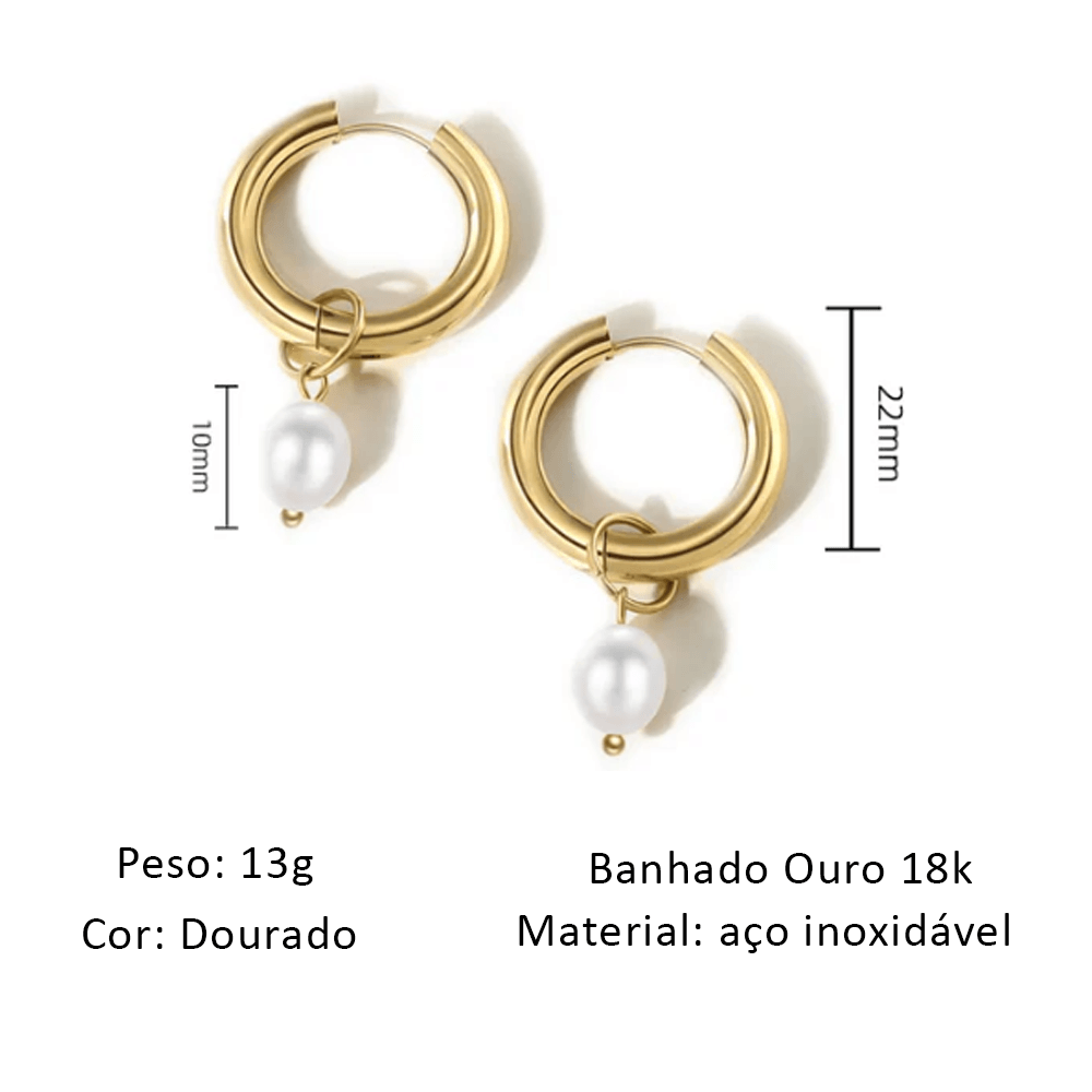 Brinco Argola com Pingente de Pérola - Beverly Joias