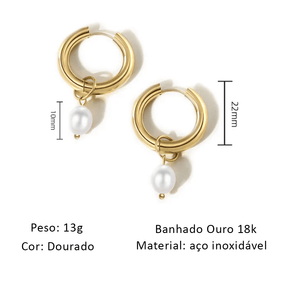 Brinco Argola com Pingente de Pérola - Beverly Joias