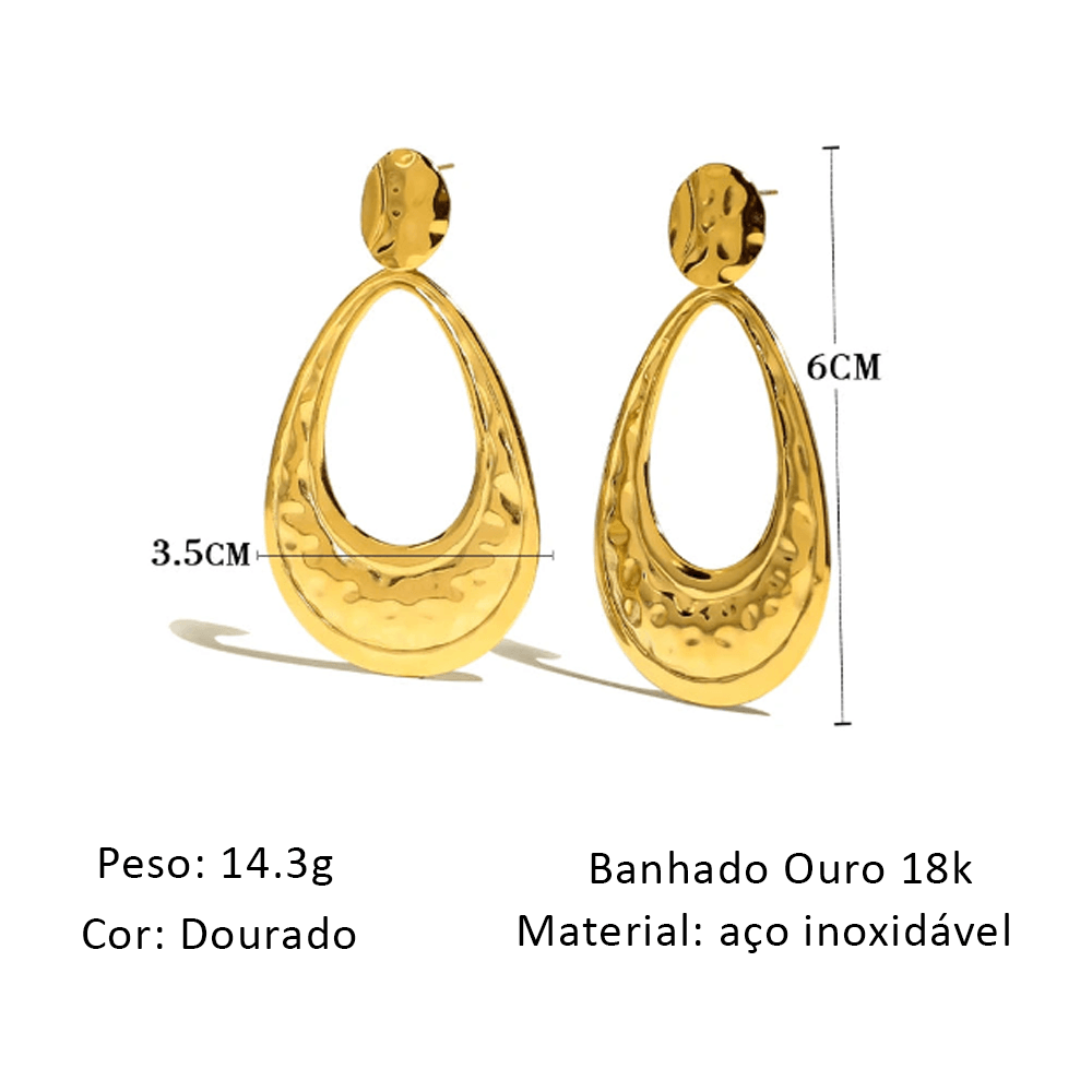 Brinco Aros Folhados em Gota - Beverly Joias