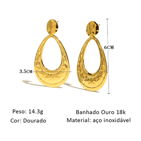 Brinco Aros Folhados em Gota - Beverly Joias