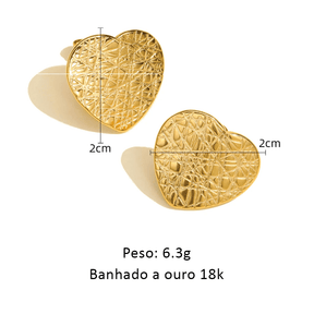 Brinco Botton Coração Riscado - Beverly Joias