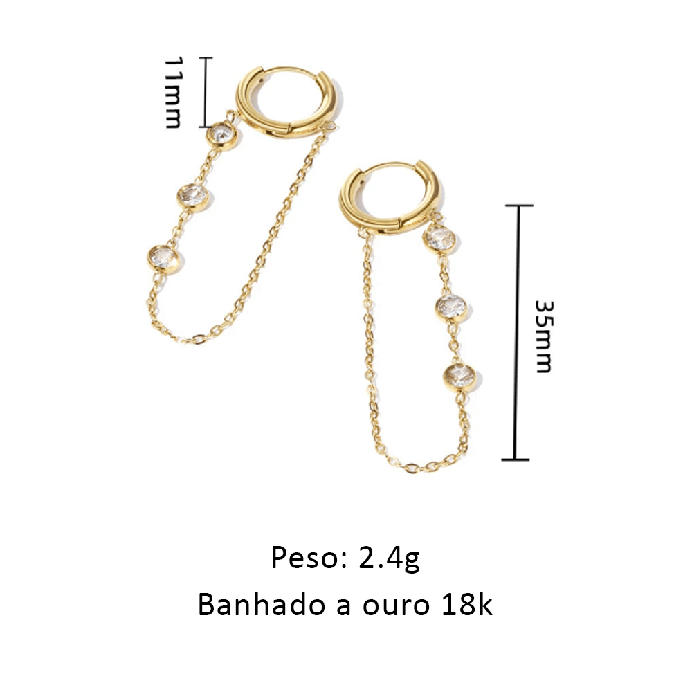 Brinco com Corrente e Pingente Triplo de Moissanite - Beverly Joias