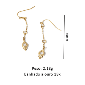 Brinco com Pingente em Corrente e Cristais Moissanite - Beverly Joias