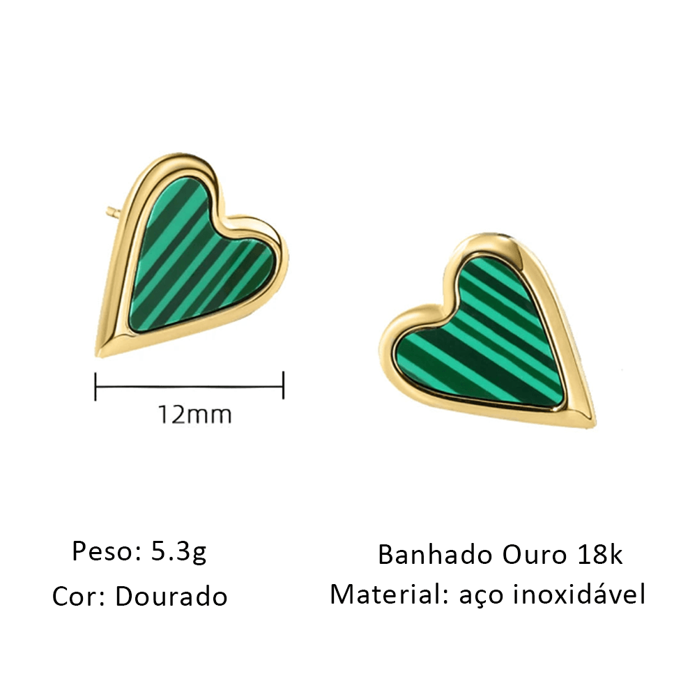 Brinco Coração com Pedra Natural - Beverly Joias