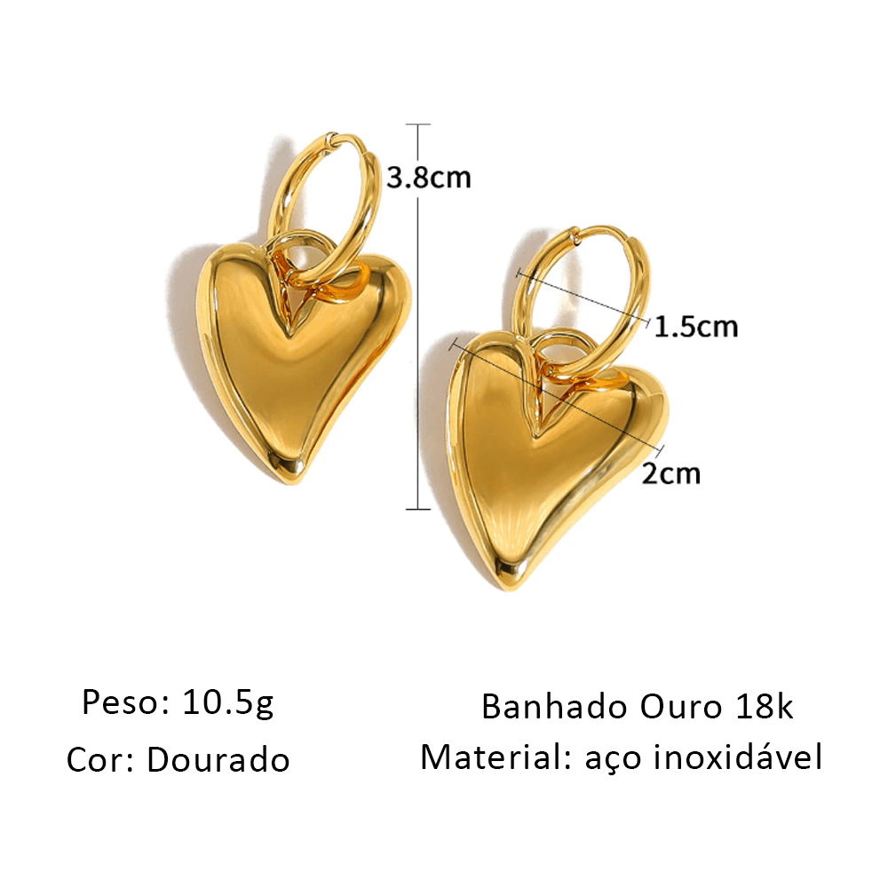 Brinco Coração Dourado - Beverly Joias