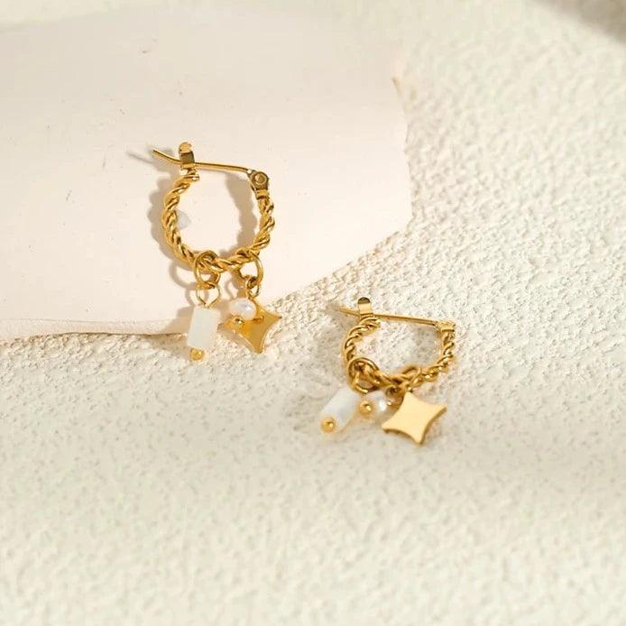 Brinco Encanto De Estrela com Pérola e Quartzo Branco - Beverly Joias