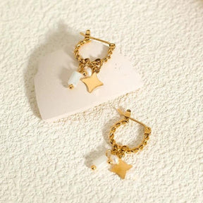 Brinco Encanto De Estrela com Pérola e Quartzo Branco - Beverly Joias