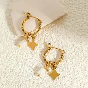 Brinco Encanto De Estrela com Pérola e Quartzo Branco - Beverly Joias