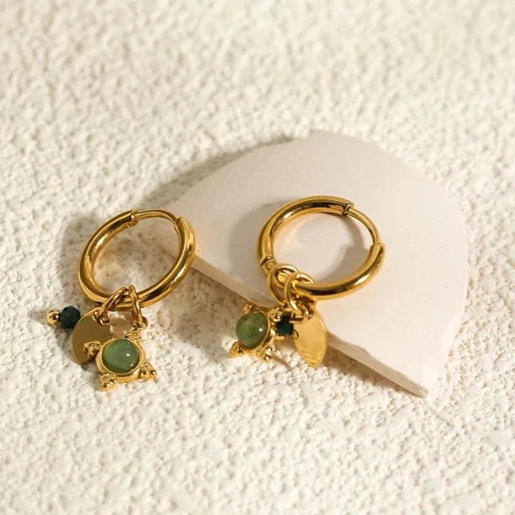 Brinco Estilo Chaveiro luxo Pedra Verde - Beverly Joias