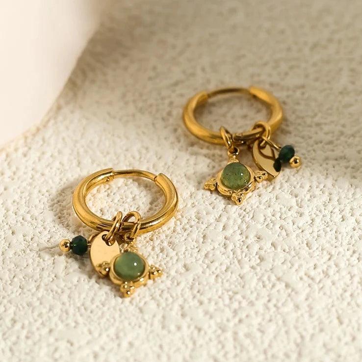 Brinco Estilo Chaveiro luxo Pedra Verde - Beverly Joias