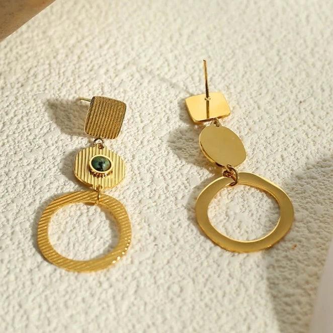 Brinco Pingente Duplo Circular com Turquesa Africana - Beverly Joias